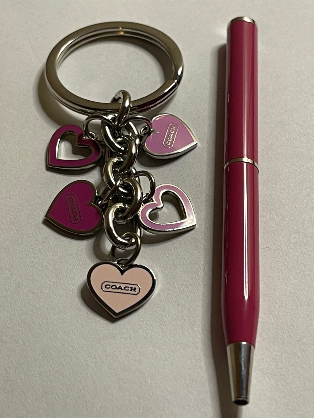COACH Pink Heart Charm Keychain and Coach Pen